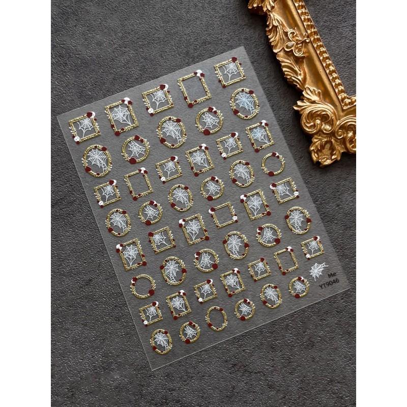 Halloween Gold Foil Nail Art Stickers 3D Vintage Spider Web Decals Self-Adhesive Decorations Party