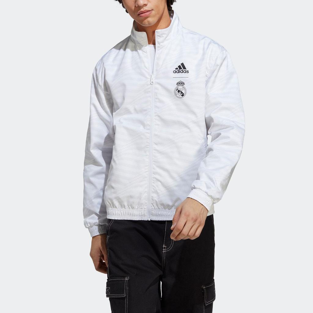 Adidas Embroidered Letter Logo Stand-Up Collar Long Sleeve Reversible Jacket Men Jackets White HT6458