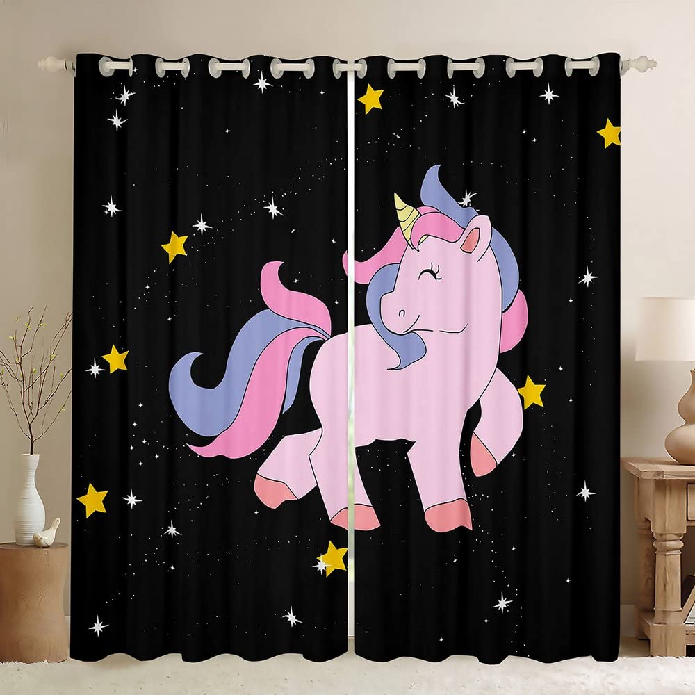 Unicorn Blackout Drape Rainbow High Shade Protection Window Drapes Unicorn Bed Chamber Living Area Room Deco for Girls Kids Set of 2 Panels