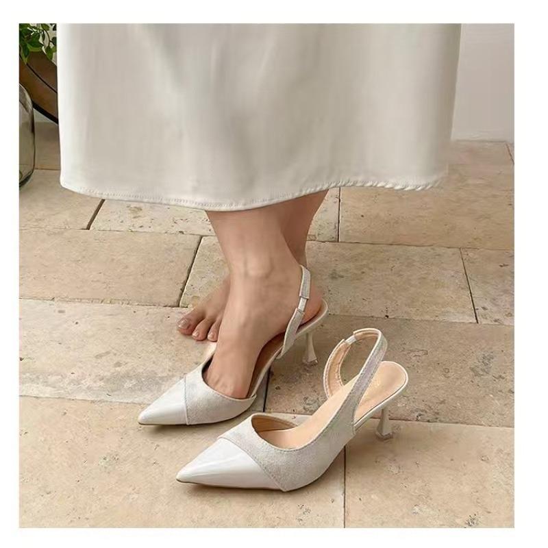 Fashion French High Heels Pink Toe Sandals Fairy Shoes 2025 Spring and Summer Stitching Skirt Pointed Shoes Single Shoes