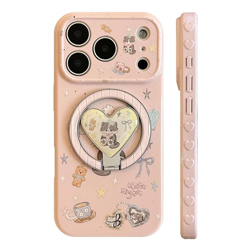 Magnetic Stand Cartoon Fluffy Kitten Soft Phone Case for iPhone 17 Pro Max