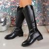 Fashion Designer Mid Heels Women Knee Boots Winter Comfortable Chunky Shoes 2025 New Trends Elegant Pumps Leather Long Boots De Mujer