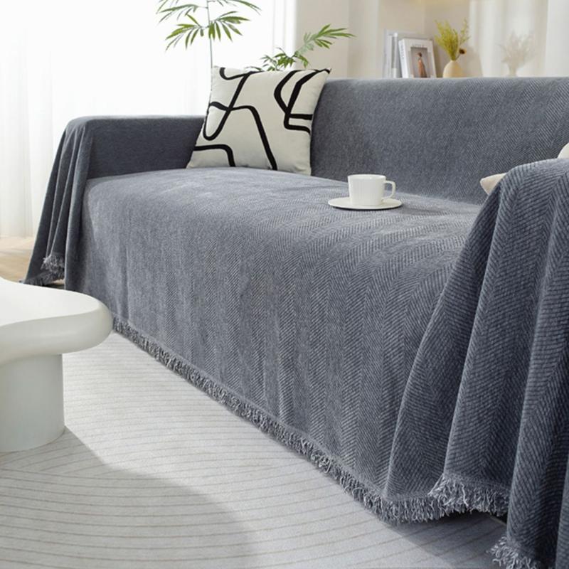 Solid Thick Herringbone Patterned Sofa Towel Chenier Anti Scratch Full Cover Couch Cushion Simple Dust Cover For All Seasons