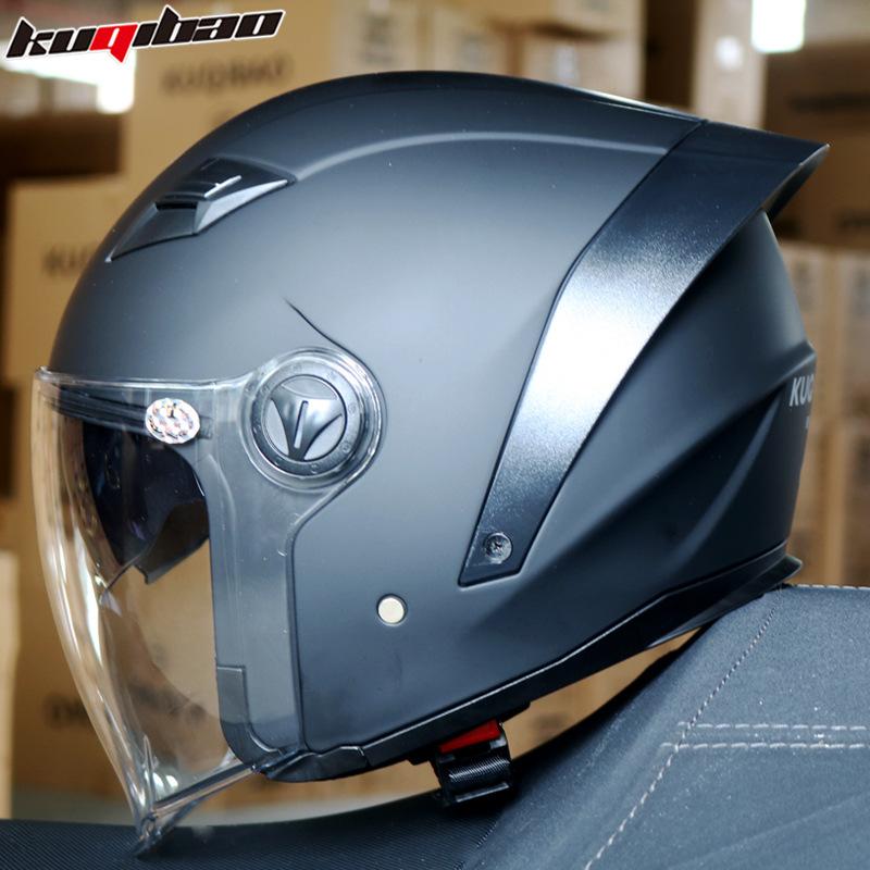 Kuqibao Motorcycle Helmet Men's and Women's Electric Vehicle Half Helmet Knight Helmet Double Lens Helmet Universal In All Seasons