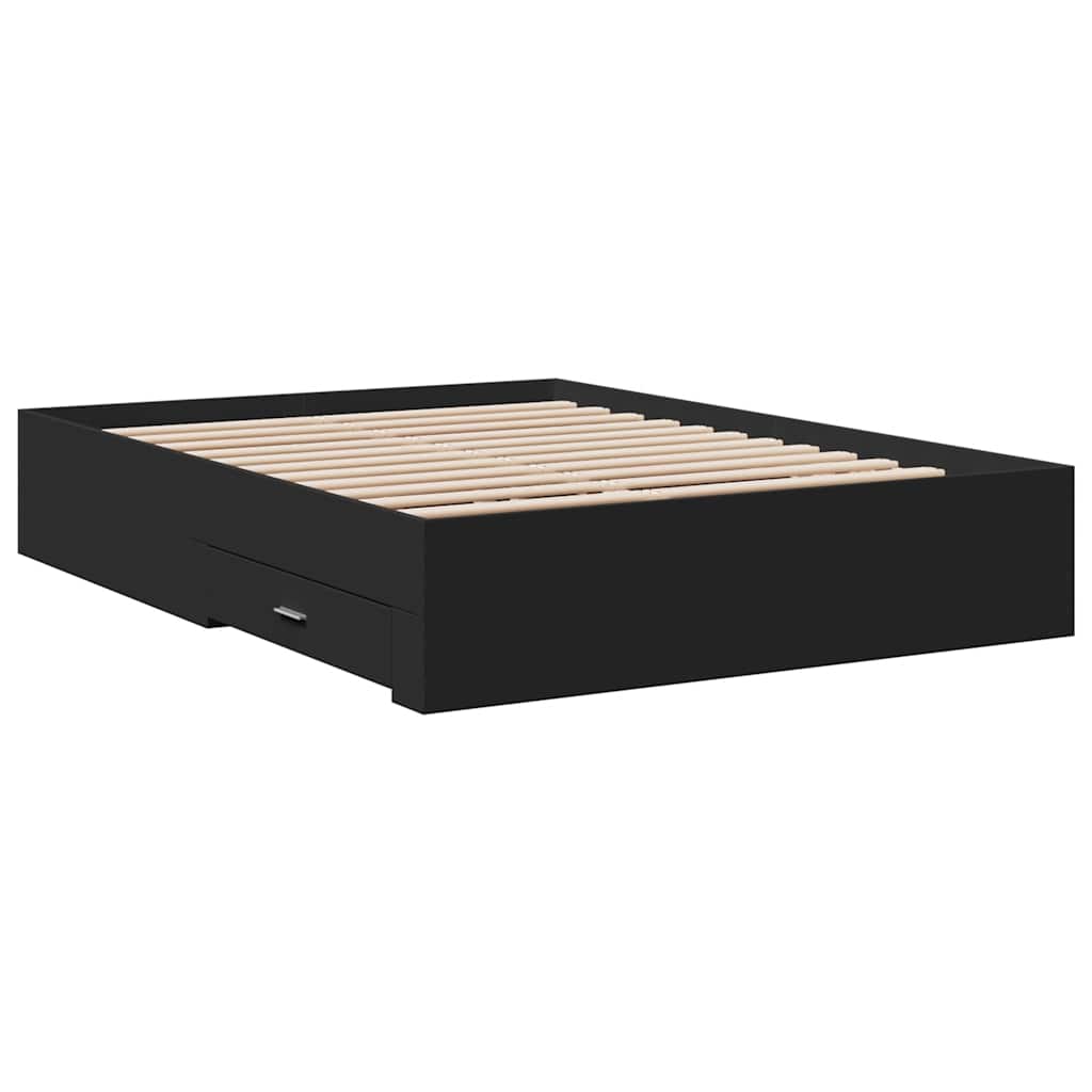 Bed Frame with Drawers Black 135x190 cm Engineered Wood