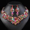 Dress Jewelry Necklace Earrings Two-Piece Set Colorful Flowers Bride Vintage Premium Design