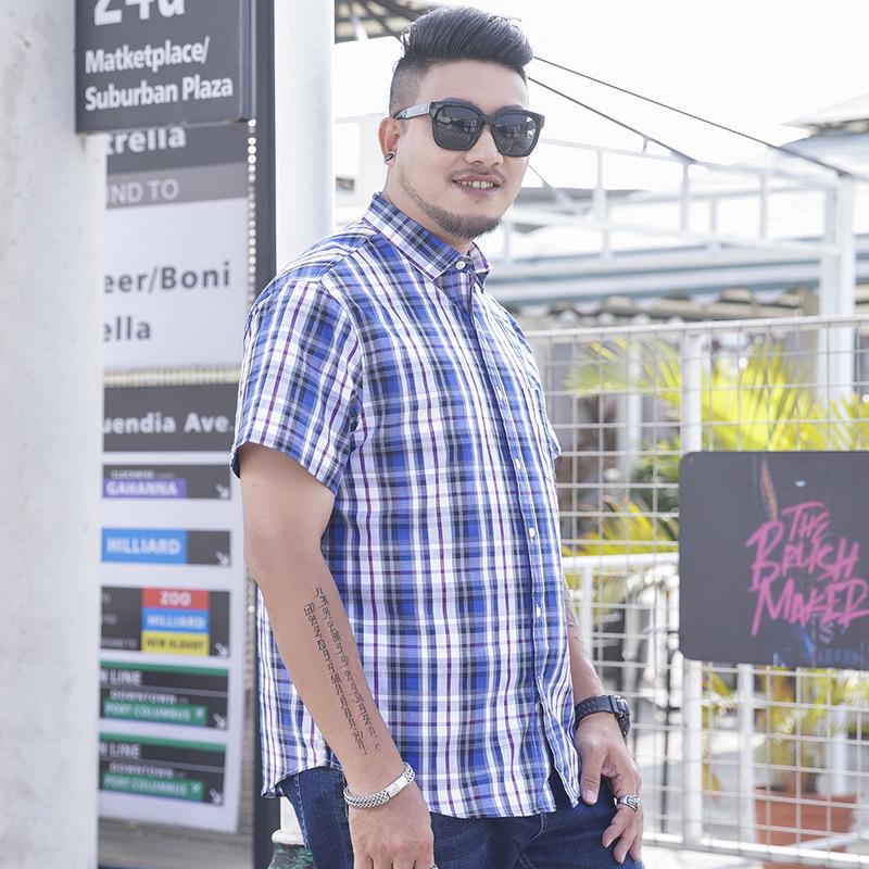 Plus Size Men's Plaid Short Sleeve Shirt - Loose Fit