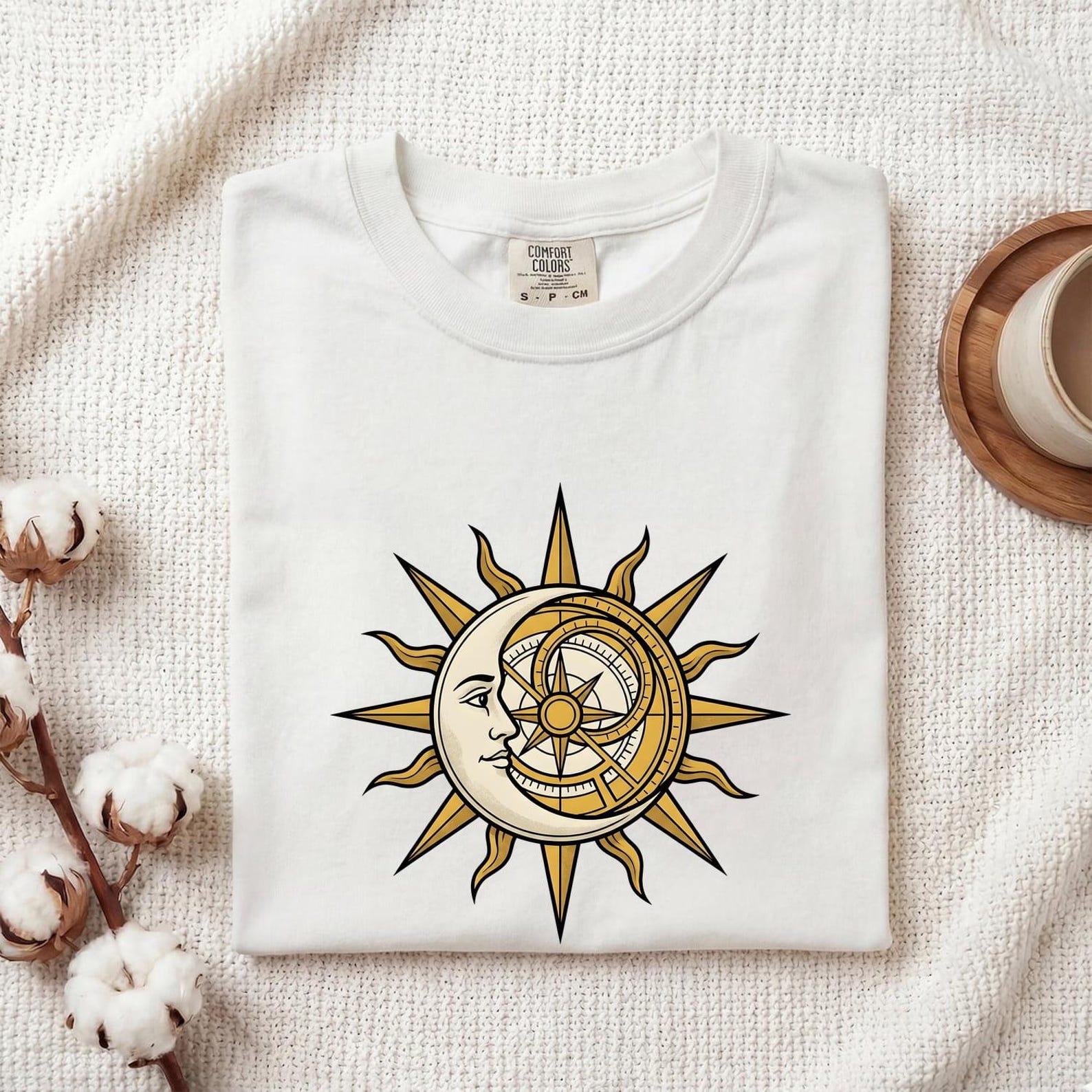 Sun Moon Compass Shirt Boho Chic Horoscope Gift Women Magical Tee Navigation T-Shirt Bohemian Enthusiast Mystical Tshirt Astrology Graphic S