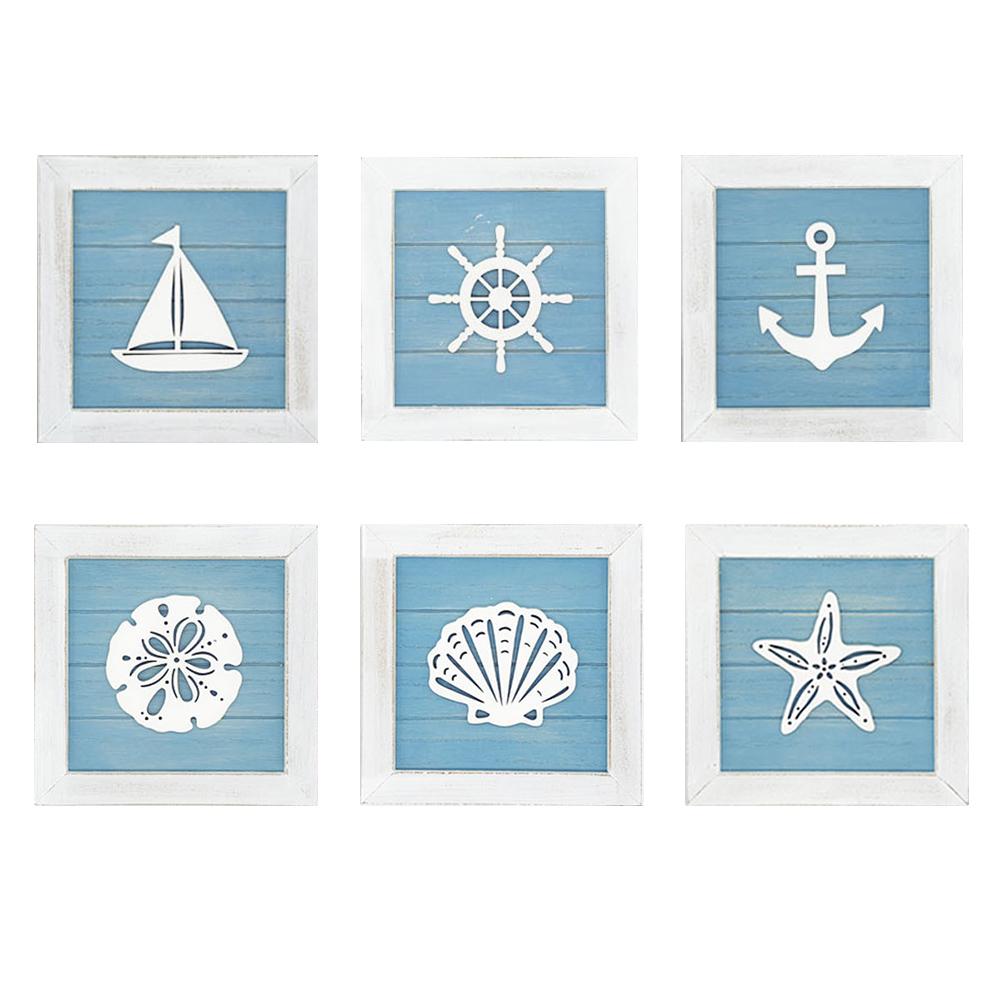 Ocean Theme Beach Wall Decor 3D Wall Art with Starfish Seashell Sand Dollar Vintage Beach Home