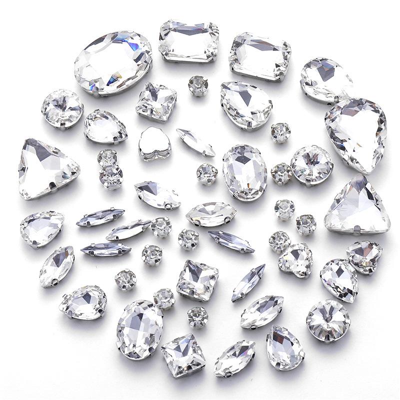 Mixed 50 Rhinestones Single Claw Glass Hand Sewing Drill Claw Drill DIY Wedding Decoration Clothing Crystal Buckle Rhinestone Sew on Beads