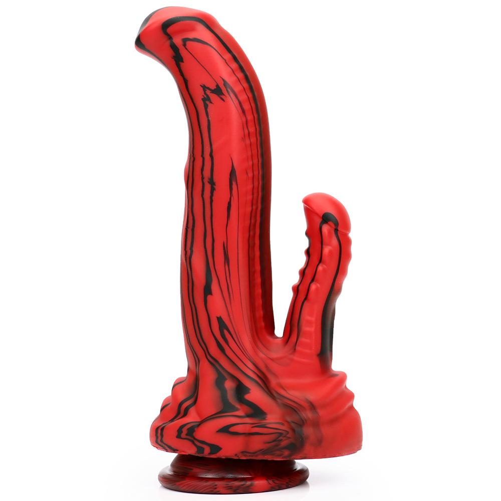 Rotschwarzer Silikon-Monsterdildos, Fantasie-Pferde-/Hundedildo mit Knoten, riesiger Schwanz, dicker Analpenis mit starkem Saugnapf