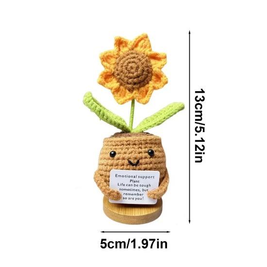 Knitted Wool Heart Potted Plant Handmade Simulation Flower Study Desktop Decorations Living Room Decorations