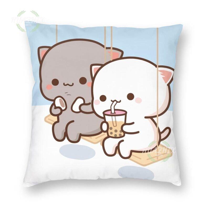 Cute Couple Pillowcase Bedroom Living Room Cute couple cat throw pillow Peach and Goma Family Sofa Car Home Decor Cushion cover