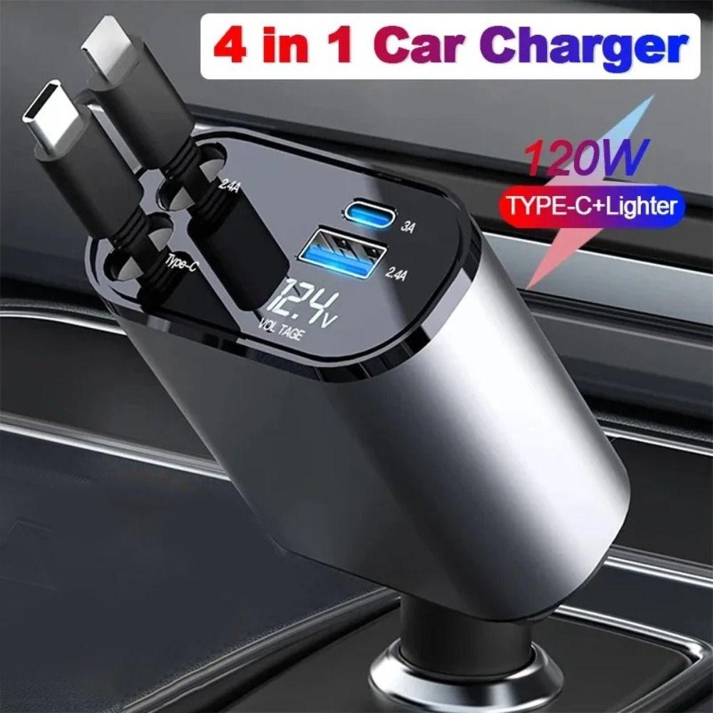 120W Fast Charger Car Charger 4 In 1 Vehicle Mounted Inverter Auto Charger Socket Part  Travel