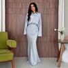 Autumn New European, American Amazon Cross-border V-neck Shirt Ruffle Edge Top Fishtail Skirt Set