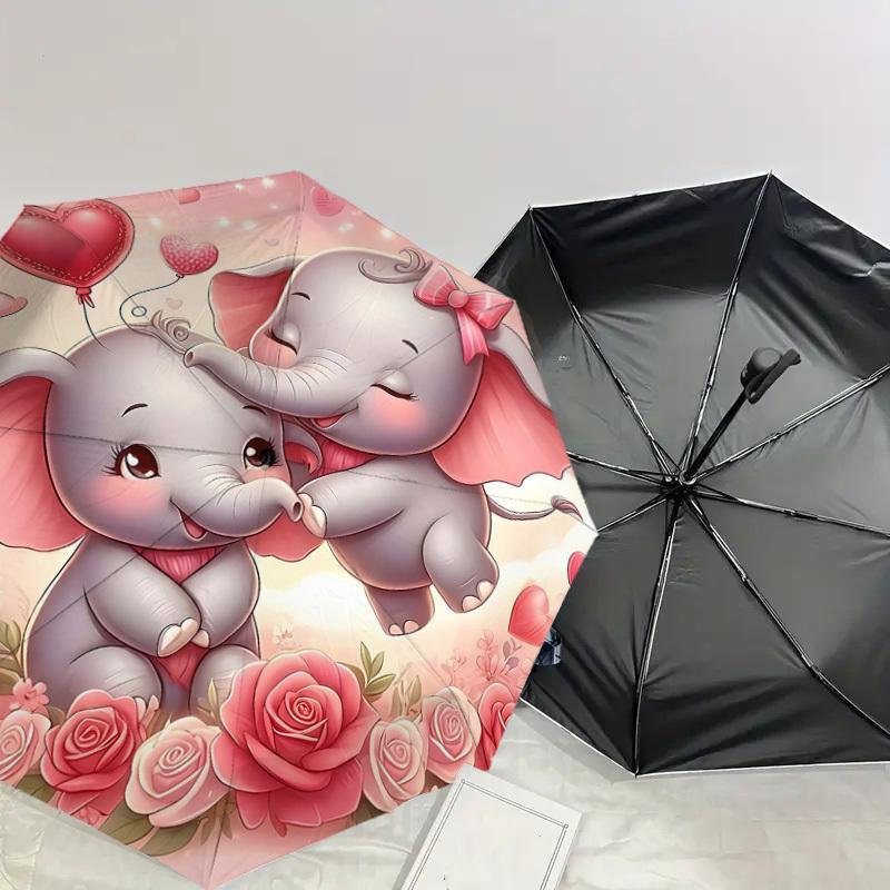 1PC Elephant Flowers Umbrella-8-Rib Reinforced, Automatic Open, Lightweight & Durable, Fashion Accessory for Outdoor, H0356