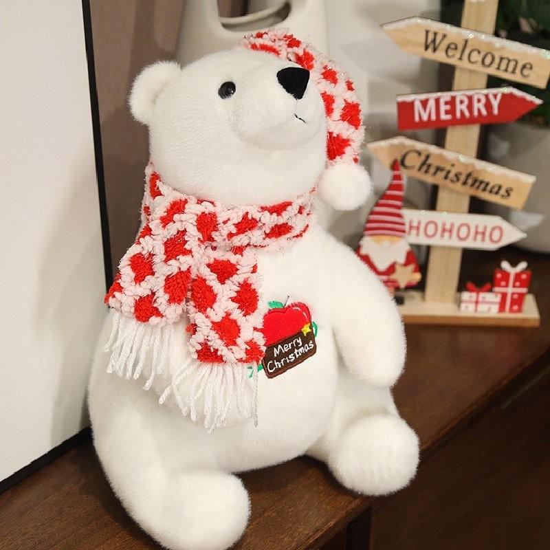 Adorable White Plush Polar Bear Toy With Cute Scarf Perfect For Kids Birthday Gifts And Decorations