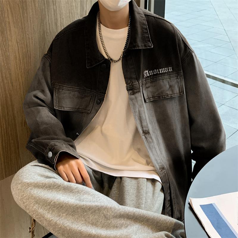 Retro Gradual Change Denim Jacket Men's Autumn and Winter Trendy High Street Ruffian Handsome Loose Casual Tooling Jacket