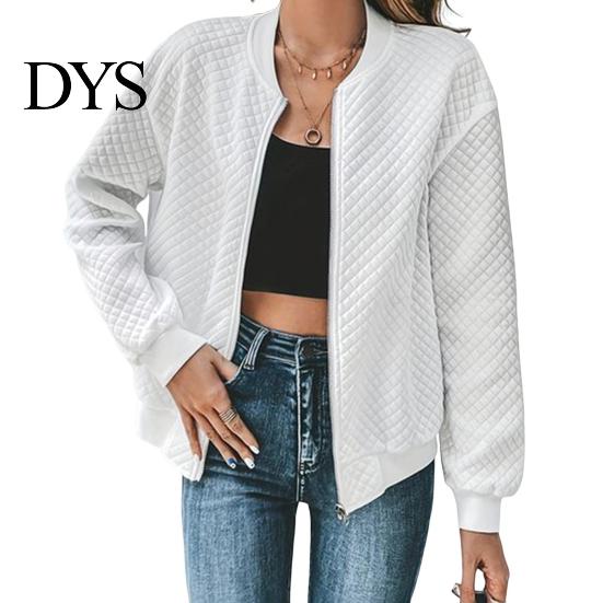 Fall Outerwear Women Jacket O Neck Solid Color Zipper Closure Coat Loose Thermal Short Thick Type Elastic Cuffs Long Sleeved Commuting Dating