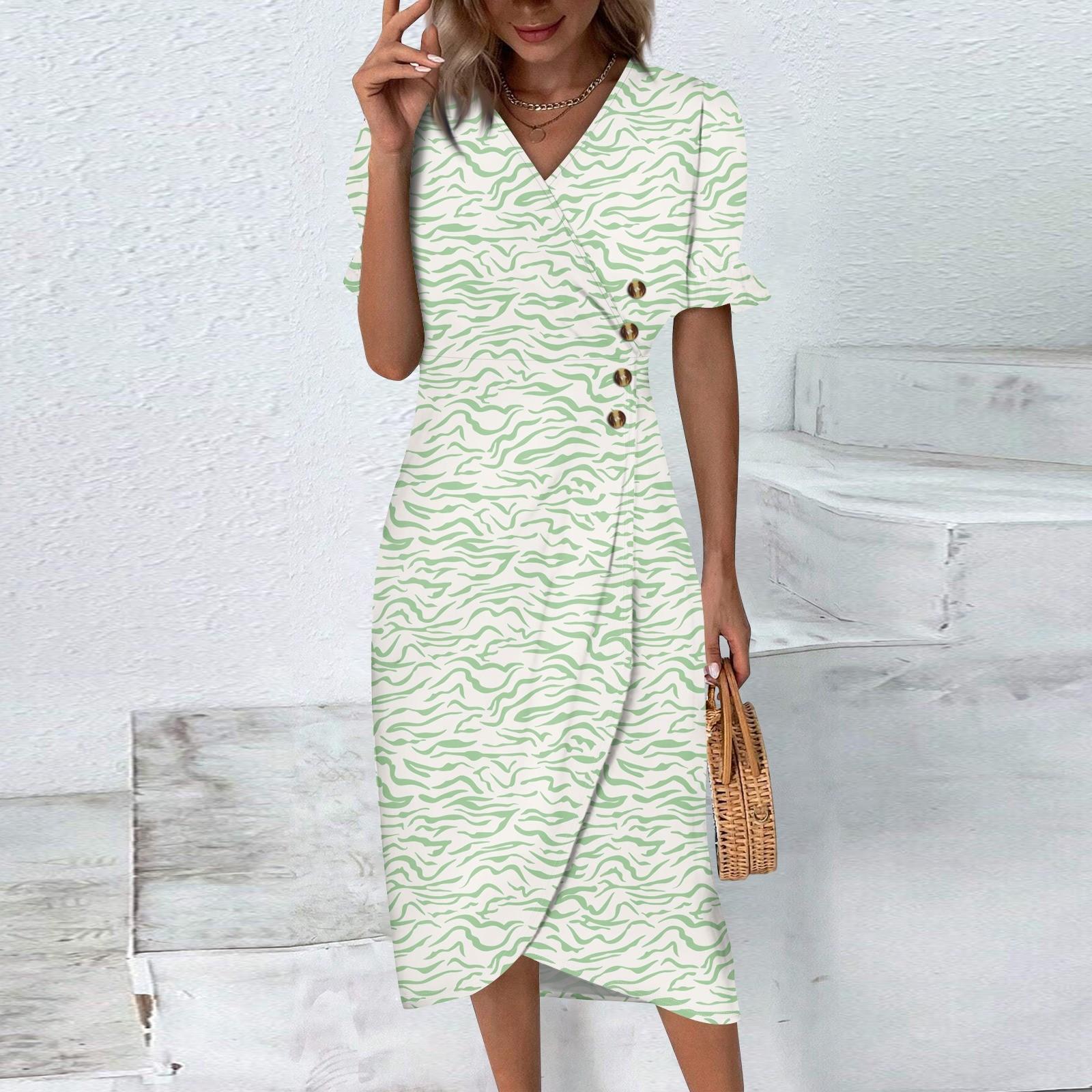 Женское летнее повседневное платье с v-образным вырезом и трапециевидным вырезом в стиле — фото 6