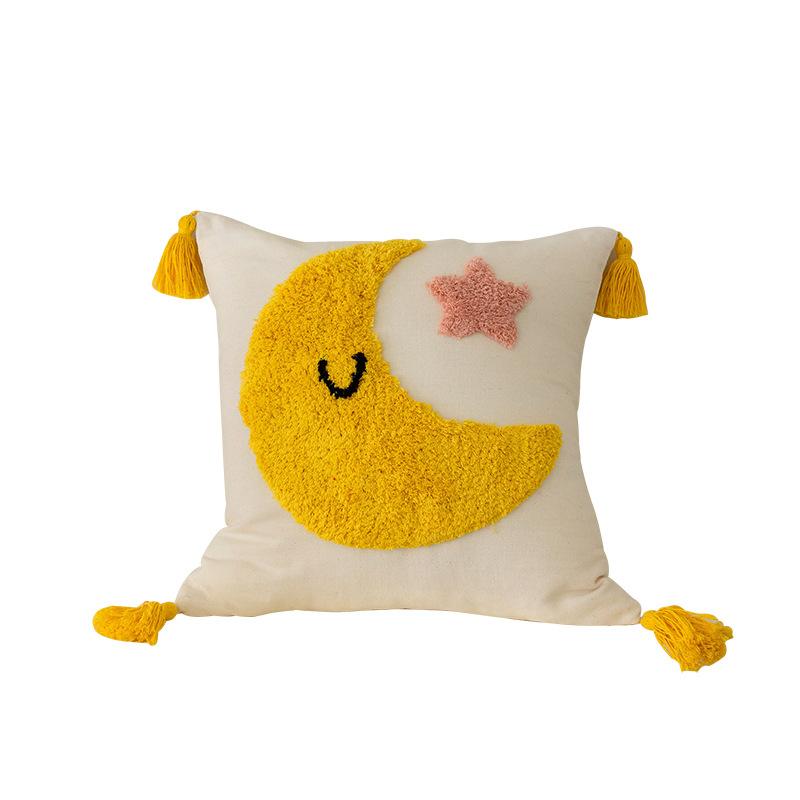 

Plush Cotton Embroidered Throw Pillow Cover Cute Cartoon Headboard Pillow Case High-end Living Room Backrest Cushion Cover 45cmx45cm