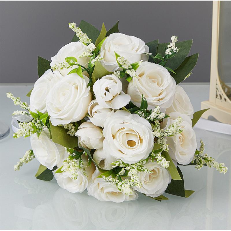 Bridal Bridesmaid Wedding Bouquet White Silk Flowers Roses Wedding Accessories Mariage Bouquet Artificial Flower