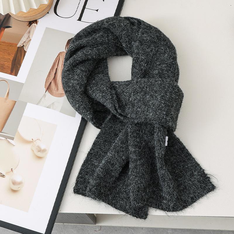 Solid Color Simple and Gentle Knitted Scarf Women's Winter Soft Waxy Versatile Cold-proof Thickened Warm Neck Scarf