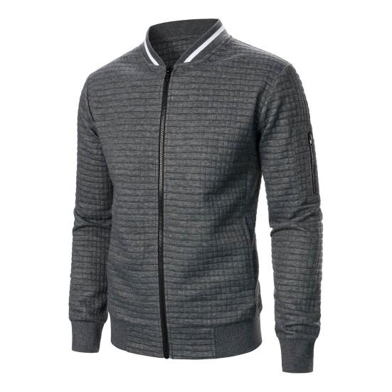 Uomo Felpa Cappotto Collo Alto Manica Lunga Patchwork Colore Cerniera Patta Giacca Cappotto con Tasche Orlo Elastico Sport Outwear