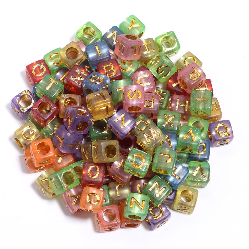 

Цветные акриловые квадратные бусины с буквами - Бусины с английским алфавитом с большим отверстием для DIY проектов 100 pieces, Random Letters