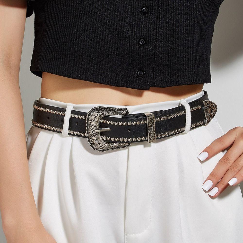 Punk Rivet Waist Belt Hip Hop PU Leather Belt Casual Women Waistband  Ladies