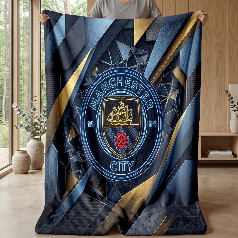 Couverture sur le thème de Manchester City Couverture douce en flanelle Couverture jetée pelucheuse Couverture douillette pour canapé et lit pour la décoration de la maison