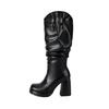 Fashion New Solid Color Pleated Laziness Style Black White Knee High Boots Women Sexy 9.5cm High Heels Fashion Show Long Boots Size34-46