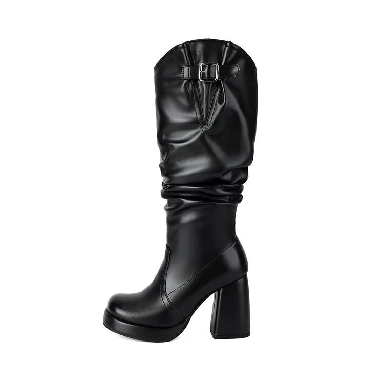 Fashion New Solid Color Pleated Laziness Style Black White Knee High Boots Women Sexy 9.5cm High Heels Fashion Show Long Boots Size34-46