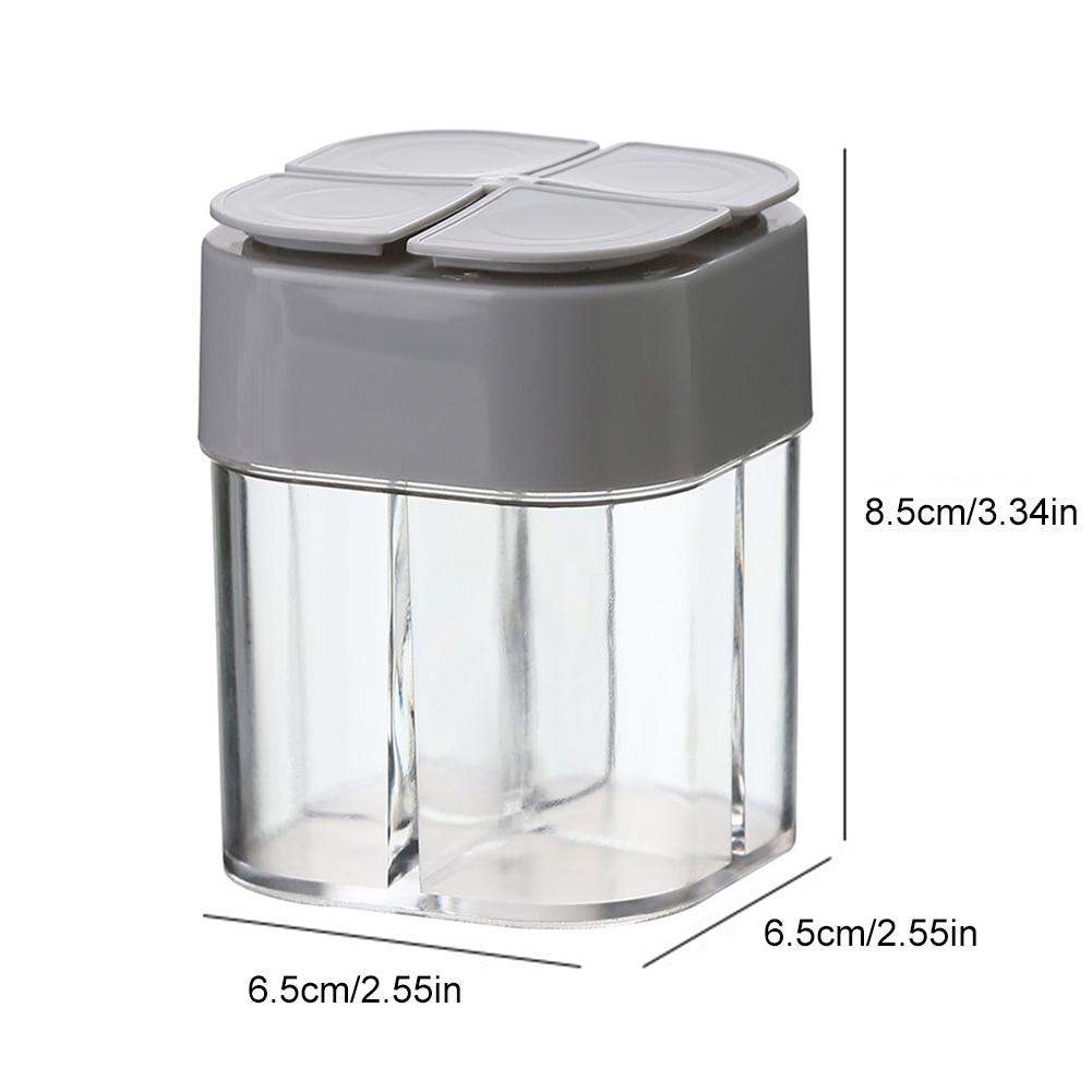 NEW 4-in-1 Transparent Seasoning Dispenser Jar 4 Grids Spice Container with Lid Salt and Pepper Shaker for Travel Picnic Cooking