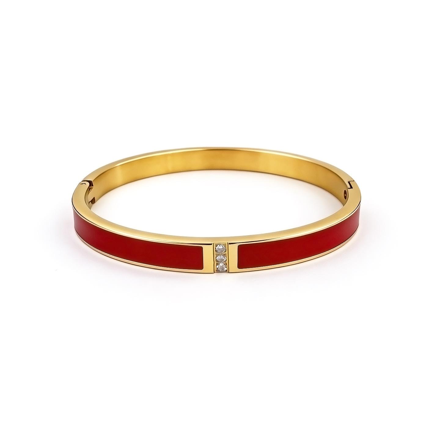 Women s Small Gold Plated Stainless Steel Bracelet with Multi-color Enamel  Rhinestone Cross Decoration