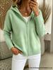 Autumn 2026 Hooded Zipper Knit Cardigan - European & American Style, Women's Loose Solid Color Long Sleeve Sweater