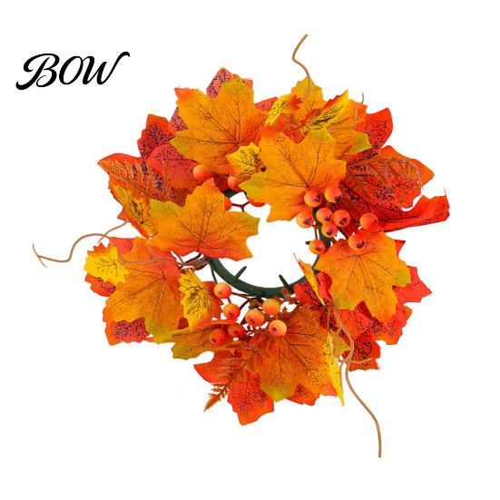 Reusable Plastic Props Halloween Floral Candle Ring, Artificial Maple Rose Wreath for Indoor Outdoor Holiday Decor Holder, Spooky Table Centerpiece