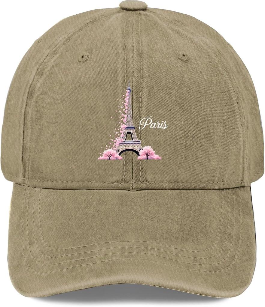 Eiffel Tower Sakura Baseball Denim Cap Adult Casual Polyester Printed Baseball Hat for Men Women