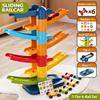 Toddler Car Sliding Ramp Toy with Mini Cartoon Cars Multi Layer Tracks BPA Free Smooth Surface Play Set for 1-3 Year Old Baby Boys Girls