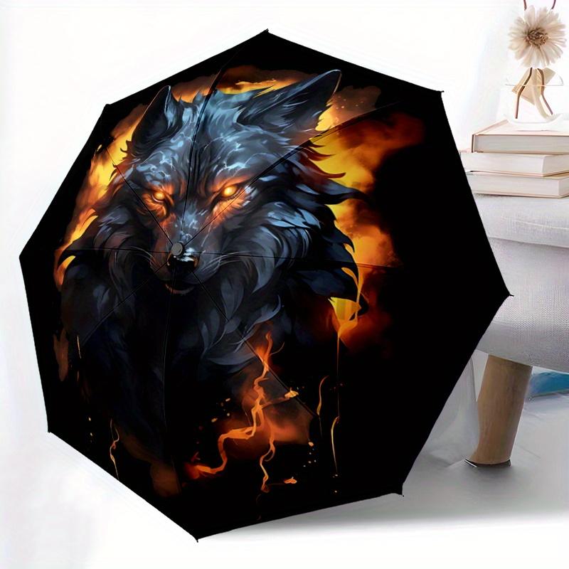 1pc Flaming Wolf Durable Cartoon Folding Umbrella, Portable Compact Umbrella for Men and Women R092