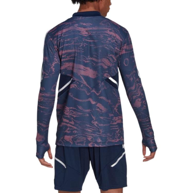 Adidas Logo Print Side Stripe Half-Zip Long Sleeve T-Shirt Men Tops Blue HC3283