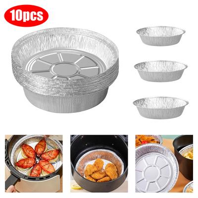 10Pcs Air Fryer Aluminum Foil Pan Food Containers Square Round Oven BBQ Tray Oil-proof Non-stick Foil Plate Kitchen Baking Tools