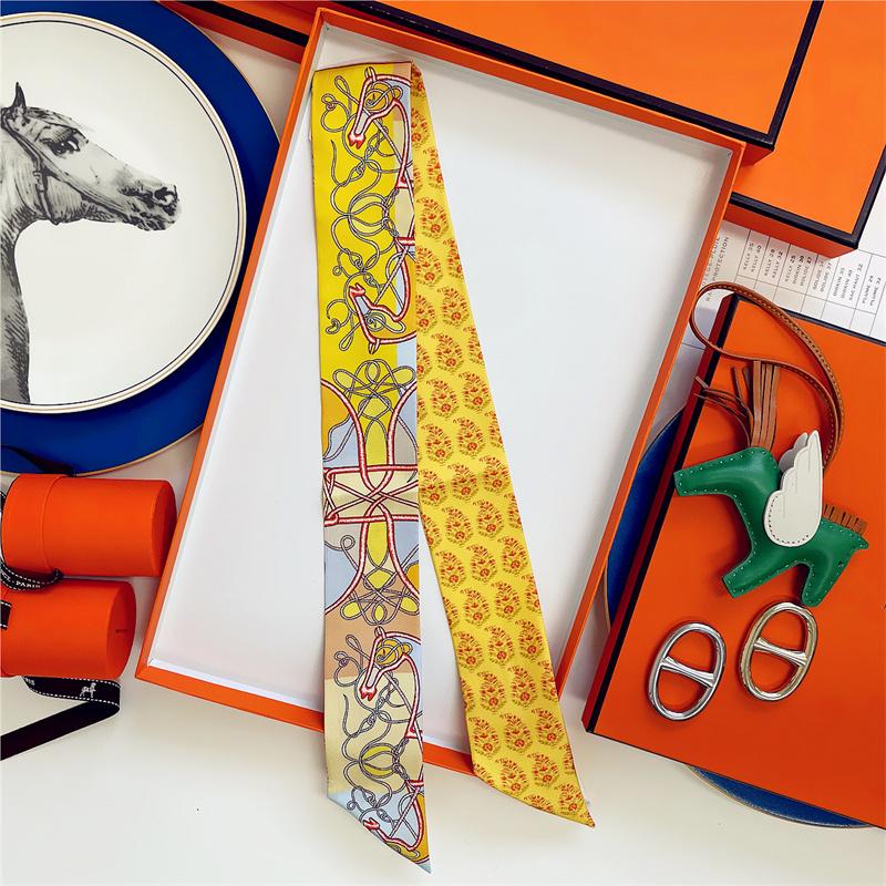 Cachecol de Seda 100% de Alta Qualidade Marca de Luxo Mulheres Faixa de Cabeça Faixa de Cabelo Foulard Gravata Lenço de Pescoço Cachecóis Skinny Acessórios