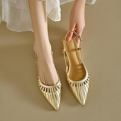 Yeni İlkbahar ve Yaz Kadın Askılı Sivri Burun Topuklu Ayakkabılar Altın Gümüş Yüksek Topuklu Sandaletler Çok Yönlü Slingback Yüksek Topuklular