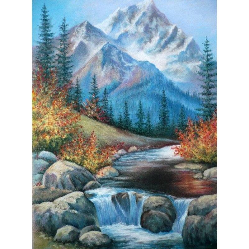 Pictură cu diamant DIY 5D, scenă de zăpadă, broderie cu diamant, peisaj de munte, cu punct de cruce, complet rotund, cadou pentru decorarea casei