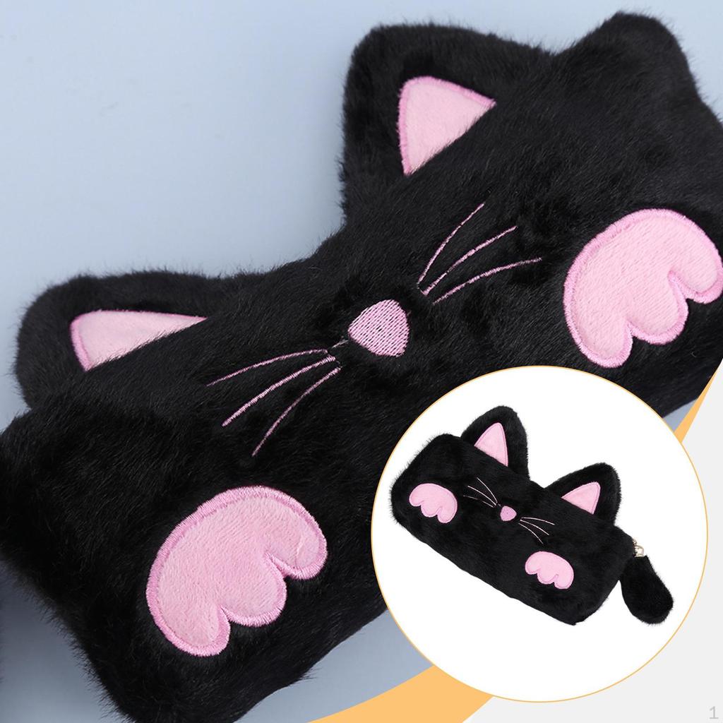 Pen Case Black Cartoon Cat Portable Stationery Organizer Multipurpose Supplies Gifts Makeup Bag