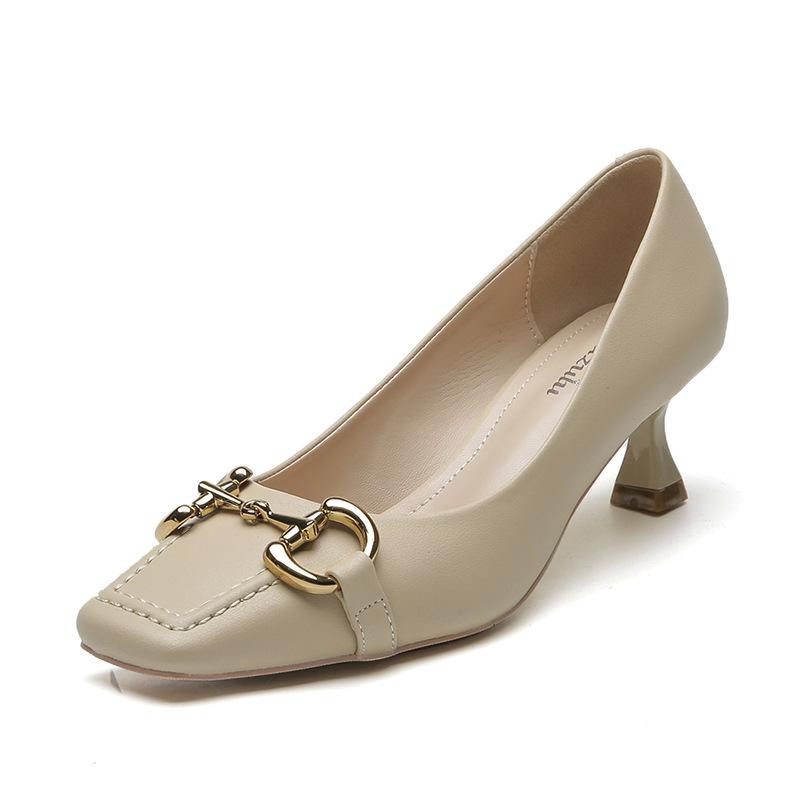 French Retro Internet Celebrity Horse Buckle Single Shoes Fashion Square Head Mary Jane Women's Shoes 2025 New Commuter High Heels