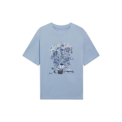 Inspired By Chinese Culture Floral Print Round Neck T-Shirt Men Tops Soft-Grey Blue AHSS753-2