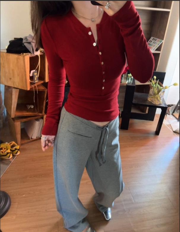 

Women s Spicy American Long Sleeve Faux Cashmere Top with Half-Open Collar for Spring, Autumn, and Winter Extra Large