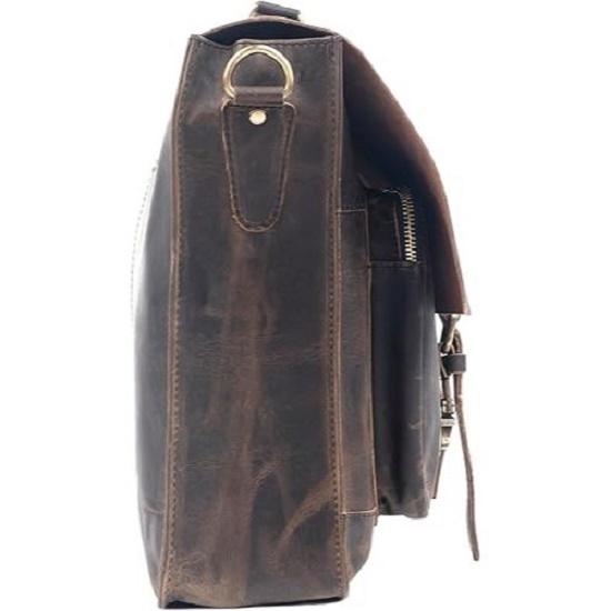 New Retro Buffalo Hunter Leather Laptop Messenger Bag Office Briefcase College Bag Leather Bag for Men and Women